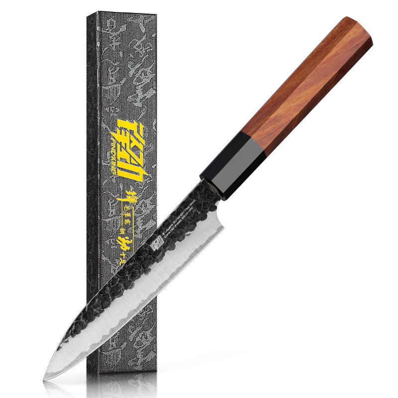 FINDKING Dynasty Series Kitchen Utility Knife, Multi-Purpose Japanese Paring Knife, 9Cr18MoV High Carbon Steel Blade, African Rosewood Octagonal Handle, Small, for Fruits Vegetables, 5 Inches - Image 1